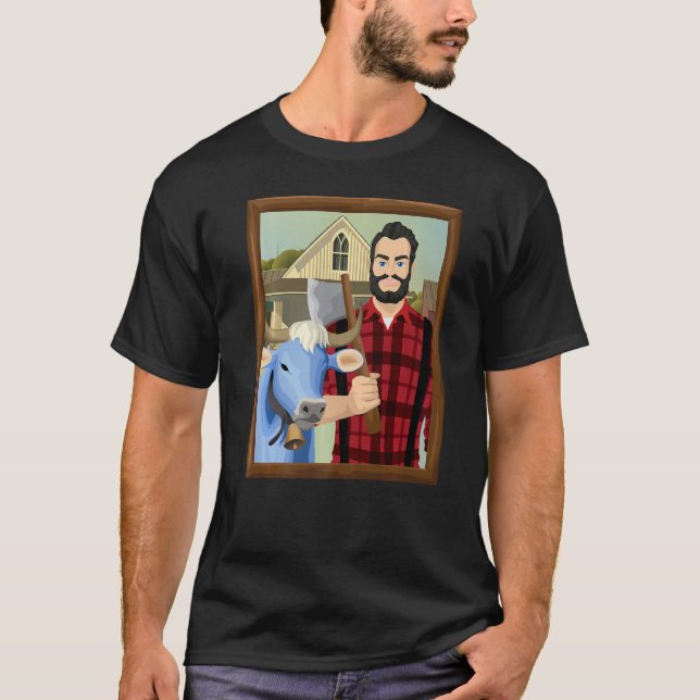 Camiseta American Gothic Parody MN Paul Bunyan e Babe Blu (Frente)