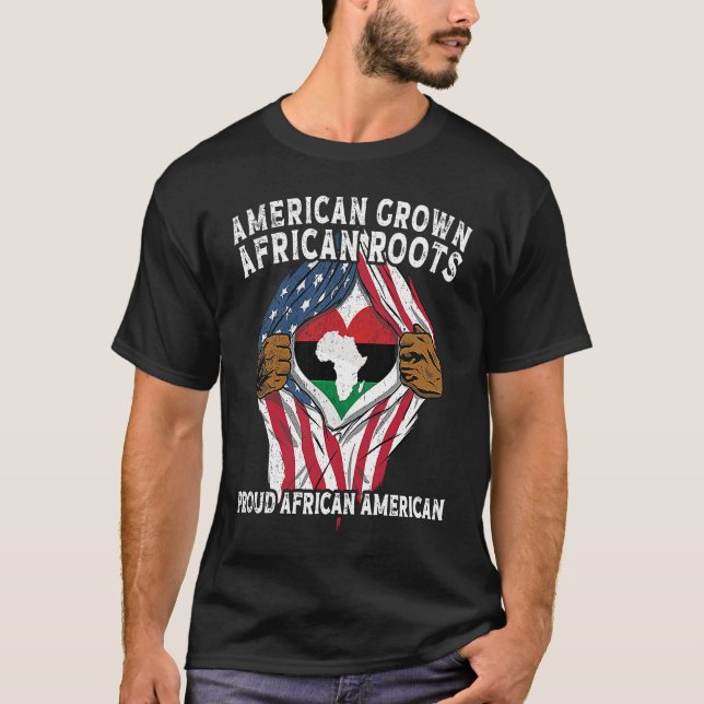 Camiseta American Grown African Roots USA African Flag Patr (Frente)