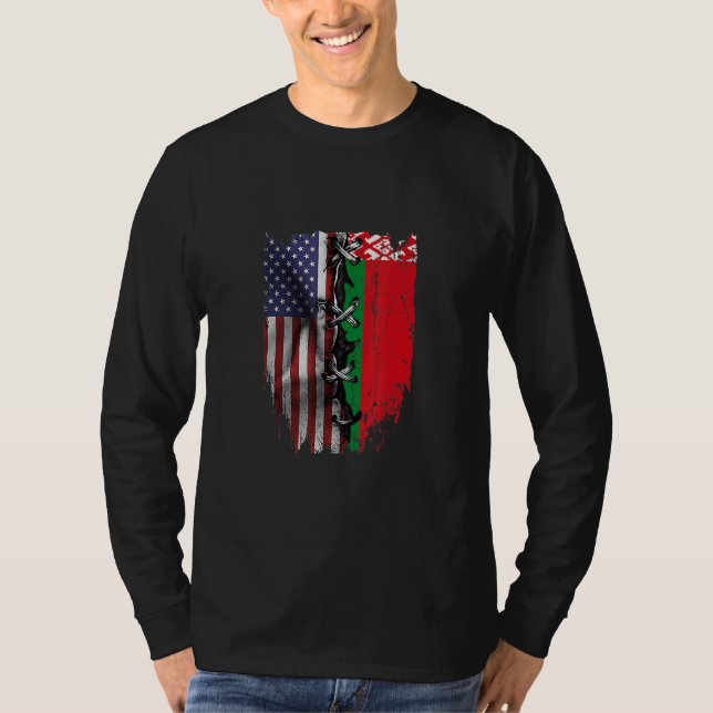 Camiseta American Grown Belarusian Roots USA Belarus Flag (Frente)