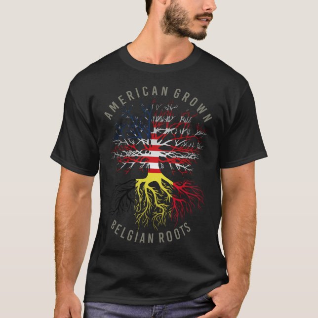 Camiseta American Grown Belts USA Bélgica Flag Heri (Frente)