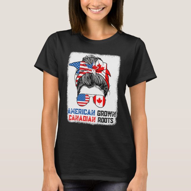 Camiseta American Grown Canadian Roots Messy Bun Hair Canad (Frente)