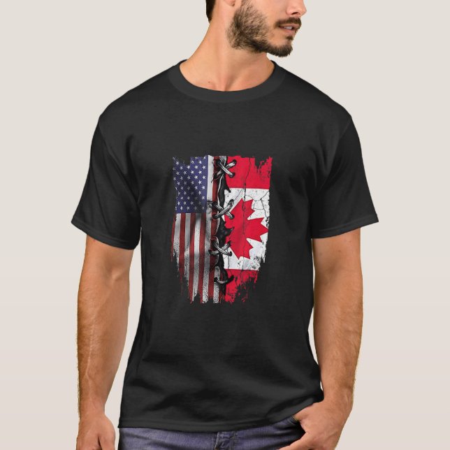 Camiseta American Grown Canadian Roots USA Canada Flag (Frente)