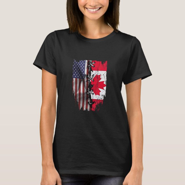 Camiseta American Grown Canadian Roots USA Canada Flag (Frente)
