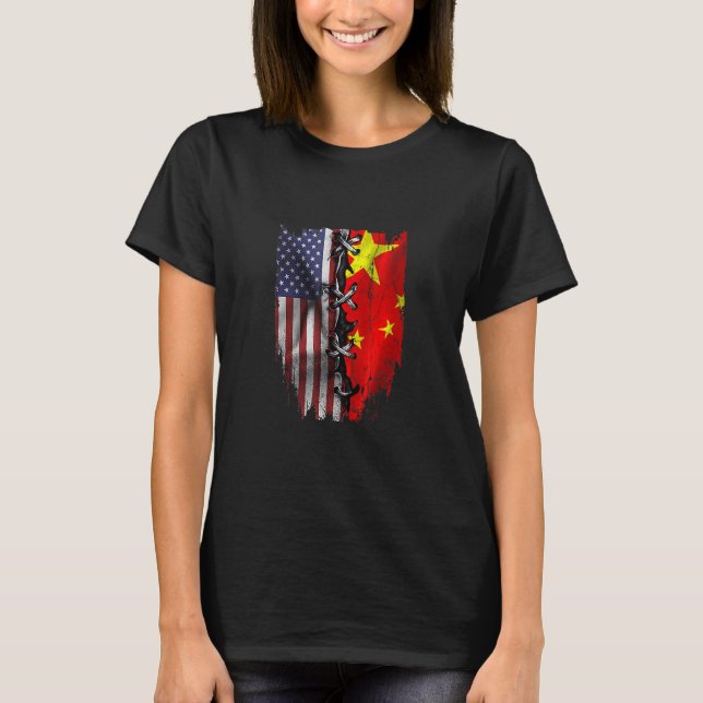Camiseta American Grown Chinese Roots USA China Flag (Frente)