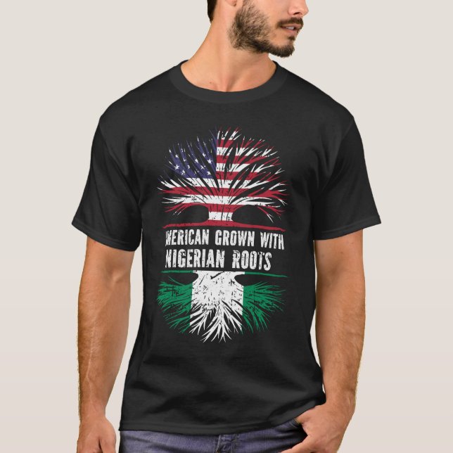 Camiseta American Grown com bandeira nigeriana de Raízes no (Frente)