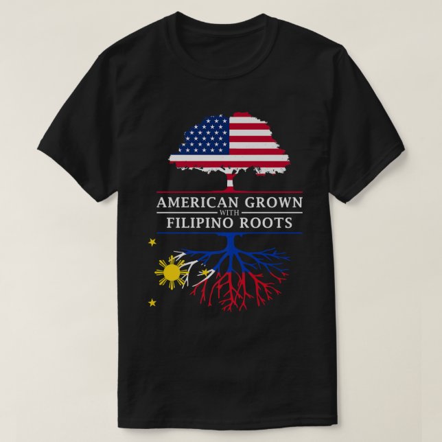 Camiseta American Grown com Filipino Roots Filipinas Pr (Frente do Design)