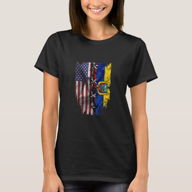 Camiseta American Grown Equadorian Roots USA Equador Flag (Frente)