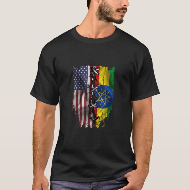 Camiseta American Grown Ethiopian Roots USA Ethiopia Flag (Frente)