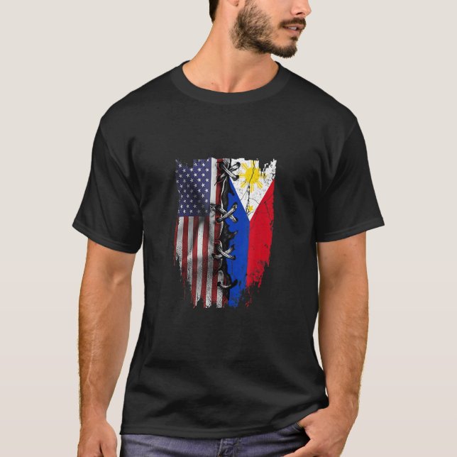 Camiseta American Grown Filipino Roots USA Philippines Flag (Frente)