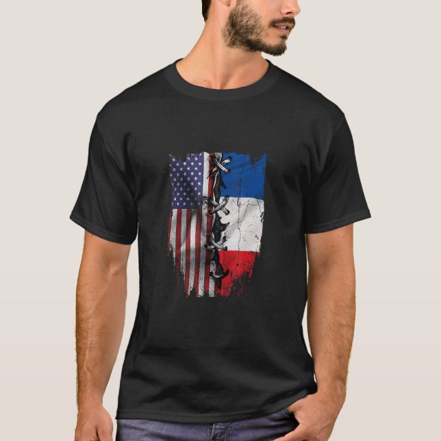 Camiseta American Grown French Roots USA France Flag (Frente)