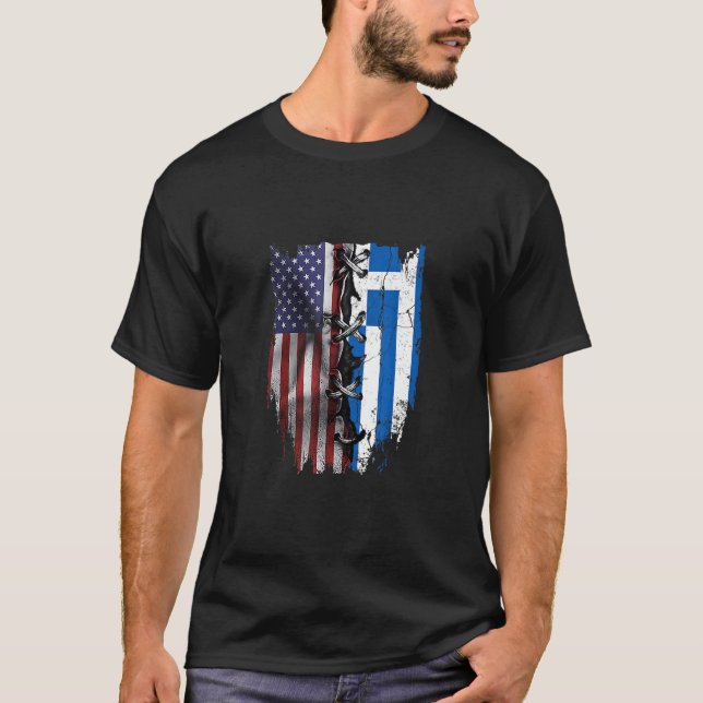 Camiseta American Grown Greek Roots USA Greece Flag (Frente)