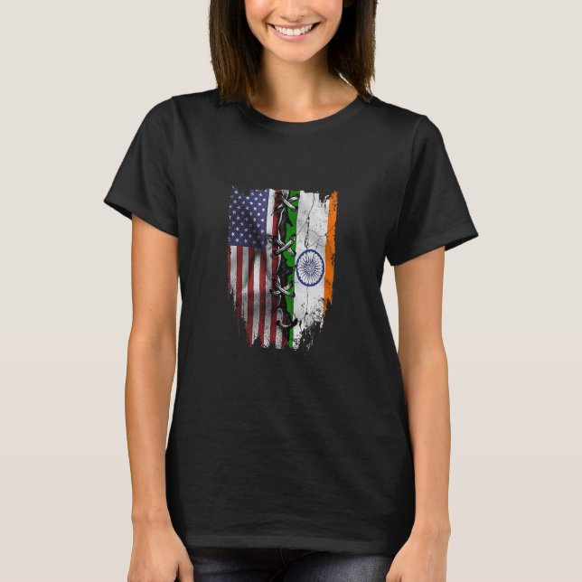 Camiseta American Grown Indian Roots USA India Flag (Frente)