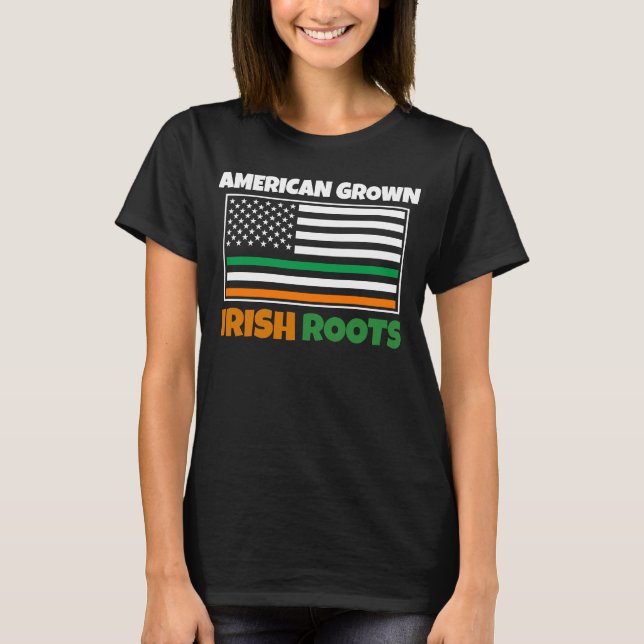 Camiseta American Grown Irish Roots Flag St PattyDay Par (Frente)