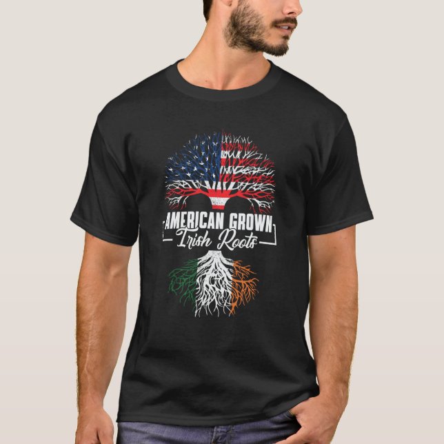 Camiseta American Grown Irish Roots US & Ireland Flag Pride (Frente)
