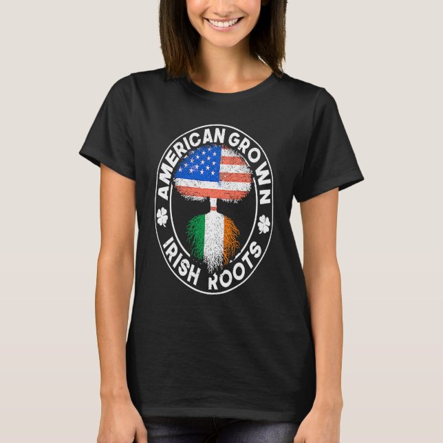 Camiseta American Grown Irish Roots USA Ireland Flag ST PAT (Frente)