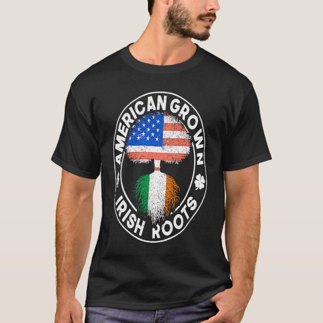 Camiseta American Grown Irish Roots USA Ireland Flag ST PAT (Frente)