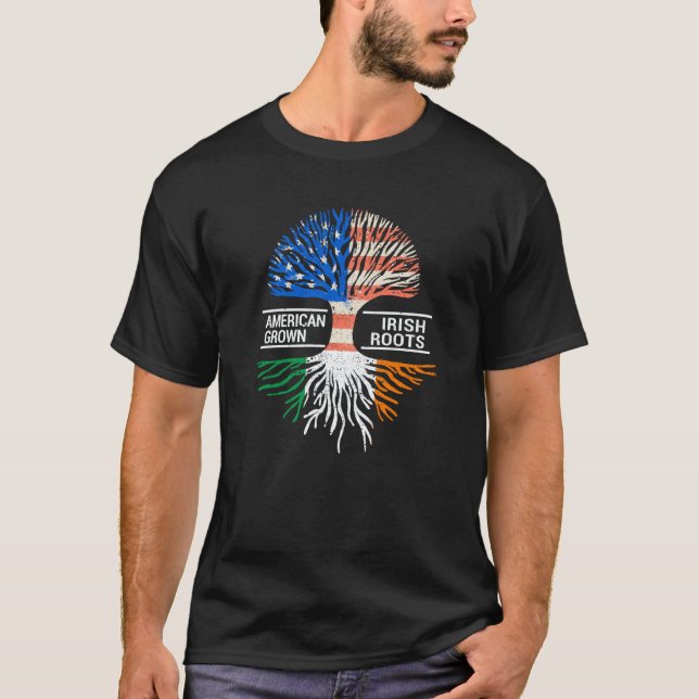 Camiseta American Grown Irish Roots USA Ireland Flag ST PAT (Frente)