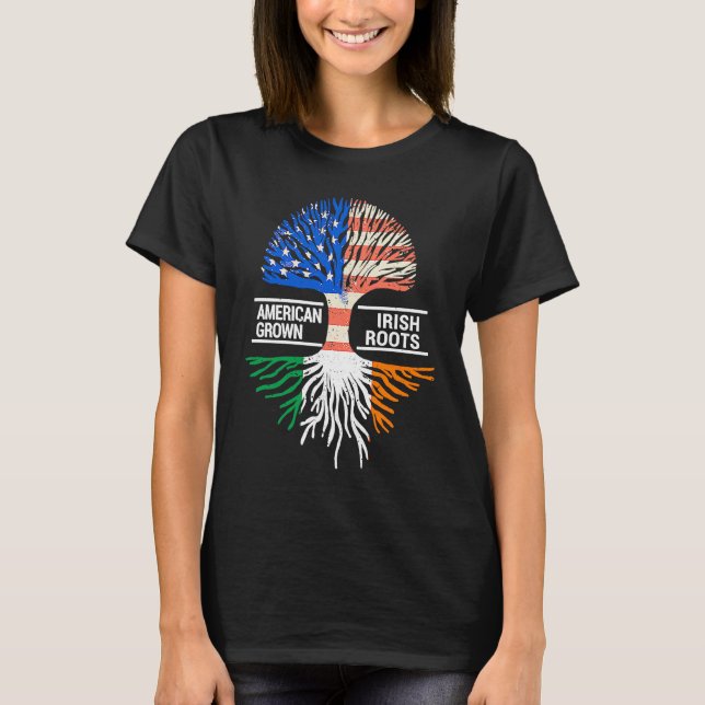 Camiseta American Grown Irish Roots USA Ireland Flag ST PAT (Frente)