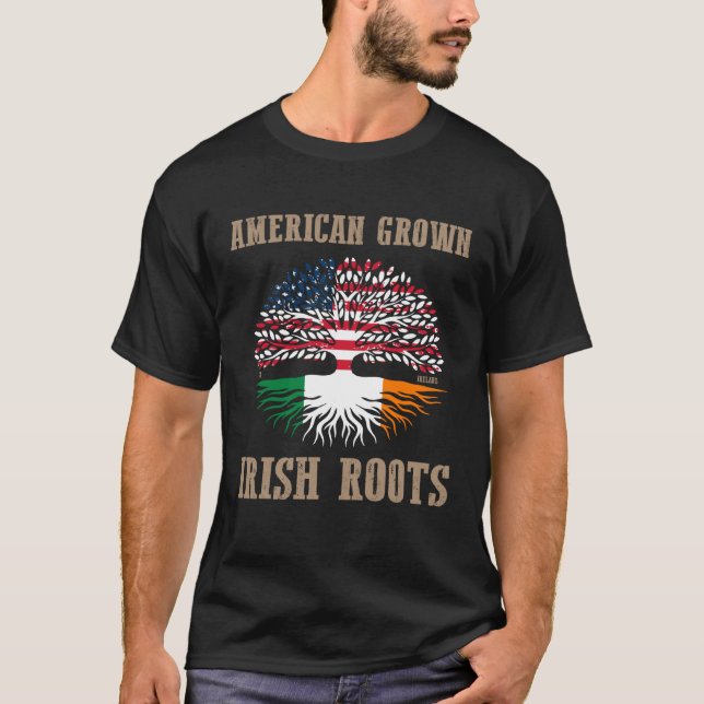 Camiseta American Grown Irish Roots USA Irish Flag St Patri (Frente)