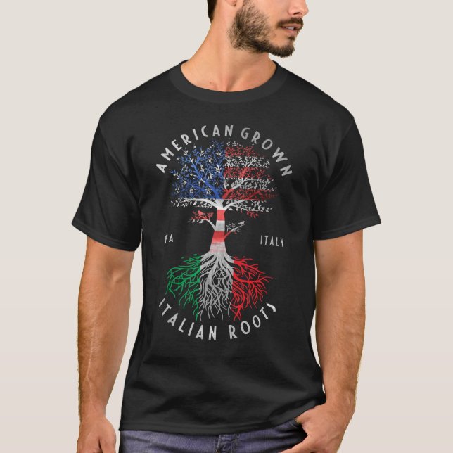 Camiseta American Grown Italian Roots Italy Flag National (Frente)