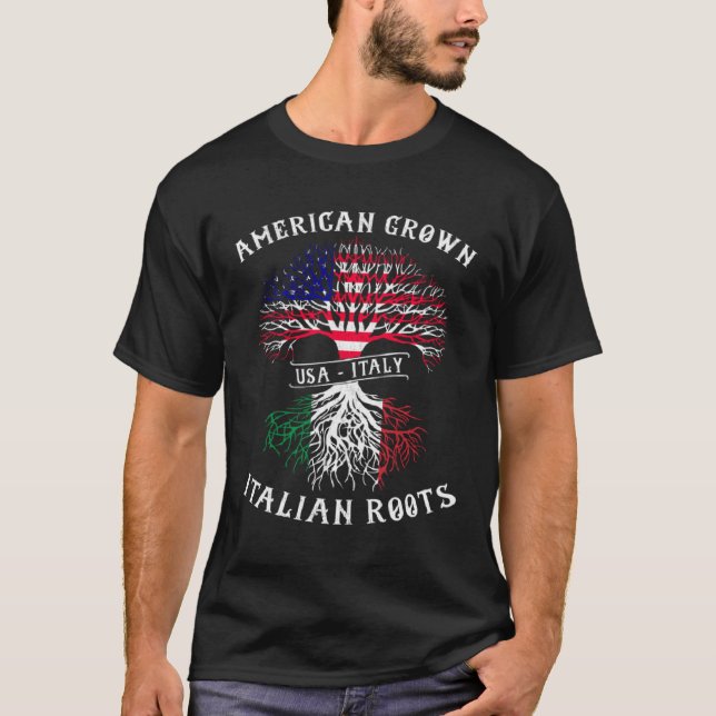 Camiseta American Grown Italian Roots Italy Flag Pride Cool (Frente)