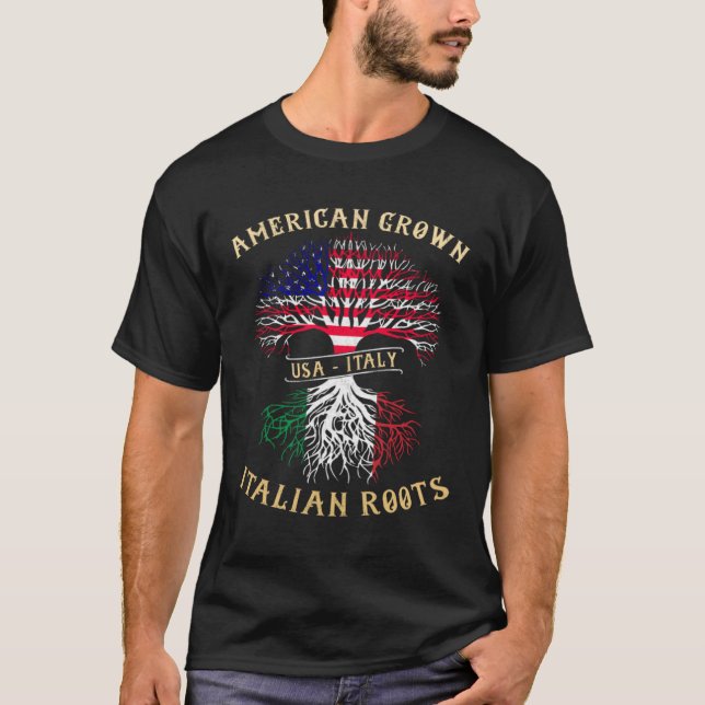 Camiseta American Grown Italian Roots Italy Flag Pride Cool (Frente)