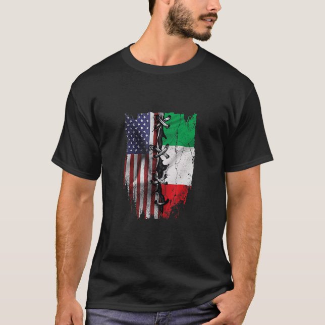 Camiseta American Grown Italian Roots USA Italy Flag (Frente)