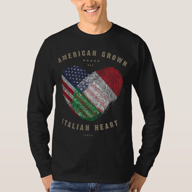 Camiseta American Grown Italiana Heart Love Italy Flag (Frente)