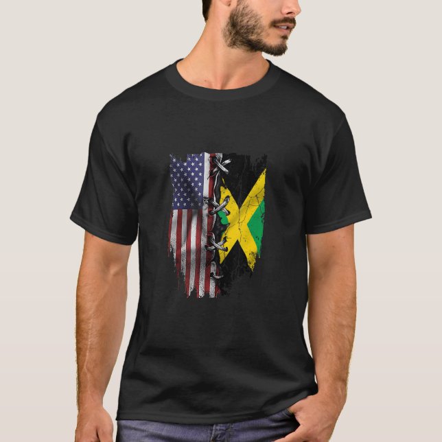 Camiseta American Grown Jamaican Roots USA Jamaica Flag (Frente)