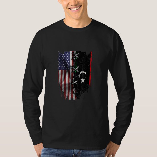 Camiseta American Grown Libyan Roots USA Libya Flag (Frente)