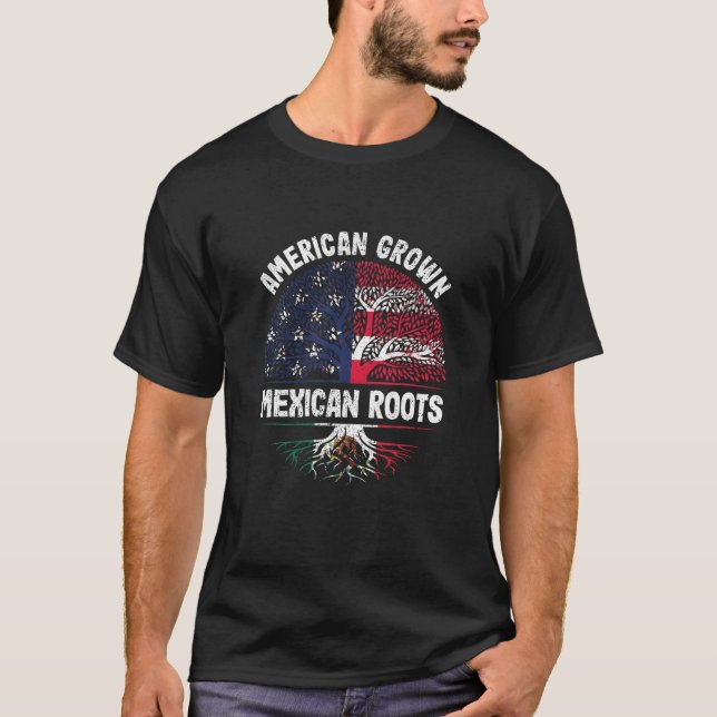 Camiseta American Grown Mexicano Roots USA Mexico Flag Heri (Frente)