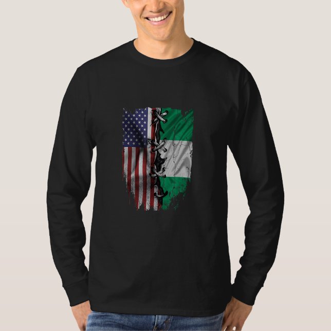 Camiseta American Grown Nigerian Roots USA Nigeria Flag (Frente)