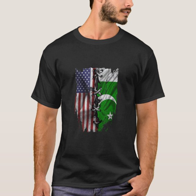 Camiseta American Grown Pakistani Roots USA Pakistan Flag (Frente)