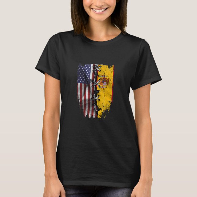 Camiseta American Grown Spanish Roots USA Spain Flag (Frente)