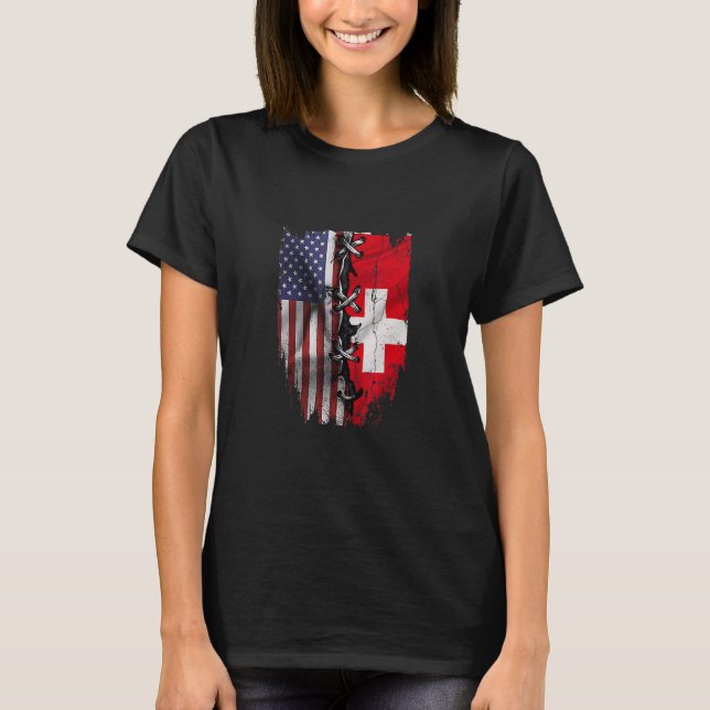 Camiseta American Grown Swiss Roots USA Switzerland Flag (Frente)
