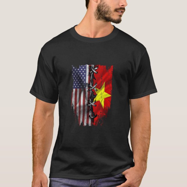 Camiseta American Grown Vietnamese Roots USA Vietnam Flag (Frente)