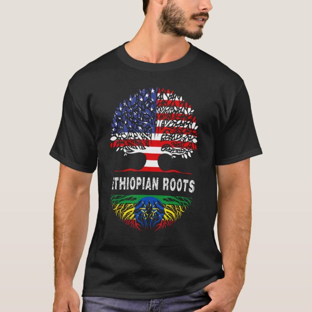 Camiseta American Grown With African Roots Tree USA Flag Et (Frente)