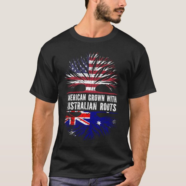 Camiseta American Grown with Australian Roots USA Flag (Frente)