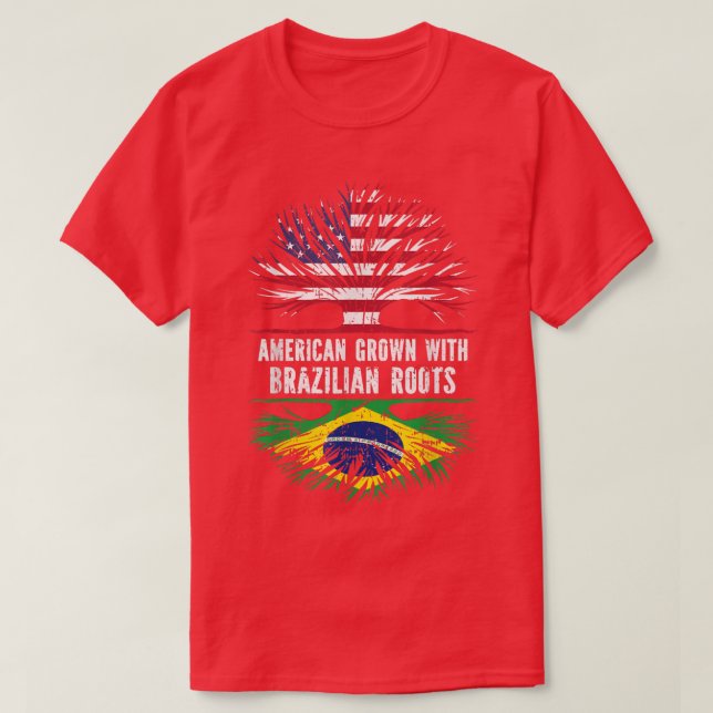 Camiseta American Grown with Brazilian Roots USA Flag Brazi (Frente do Design)