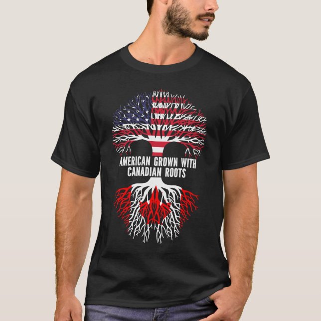 Camiseta American Grown with Canadian Roots USA Flag (Frente)