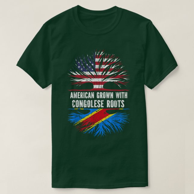 Camiseta American Grown with Congolese Roots USA Flag Congo (Frente do Design)