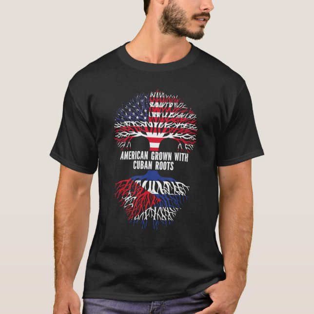 Camiseta American Grown with Cuban Roots USA Flag (Frente)