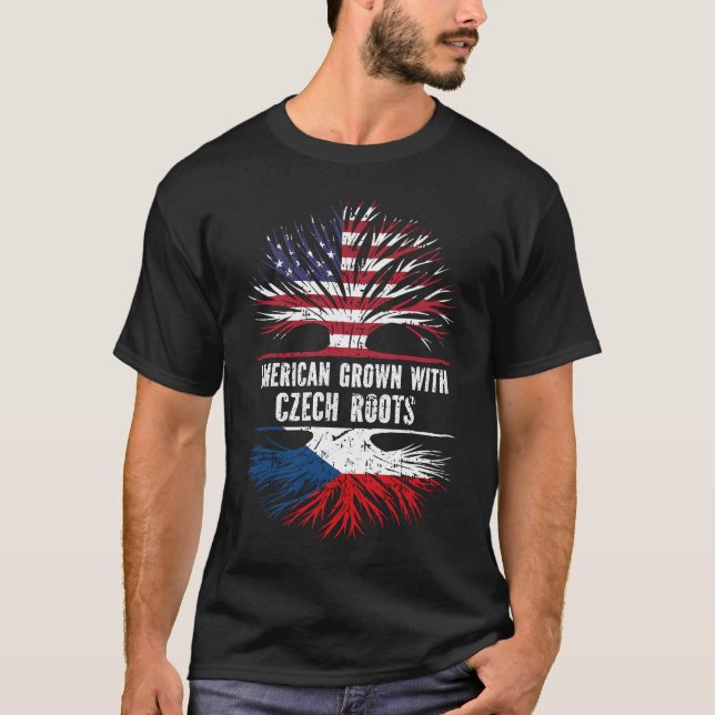 Camiseta American Grown with Czech Roots USA Flag (Frente)