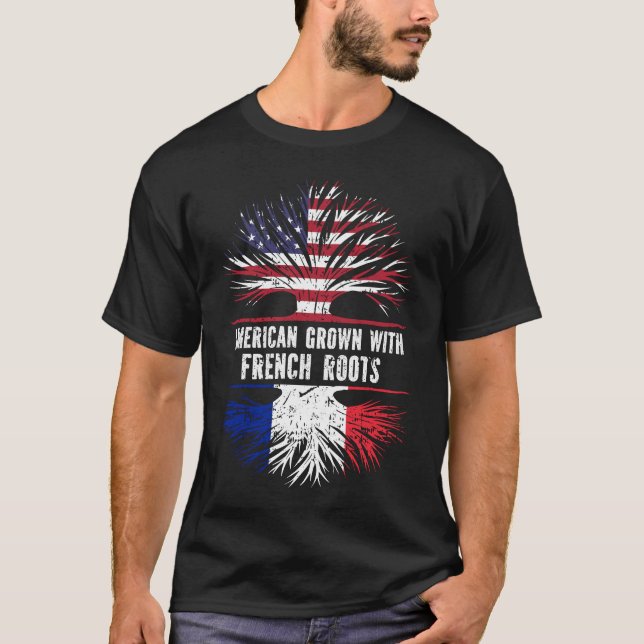 Camiseta American Grown with French Roots USA Flag (Frente)