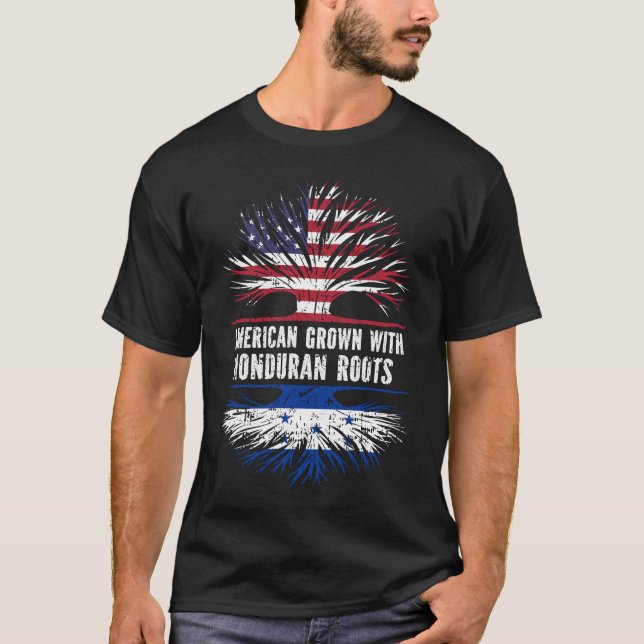 Camiseta American Grown with Hondurenan Roots USA Flag (Frente)