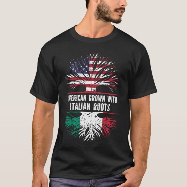 Camiseta American Grown with Italian Roots USA Flag (Frente)
