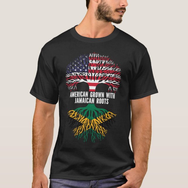 Camiseta American Grown with Jamaican Roots USA Flag (Frente)