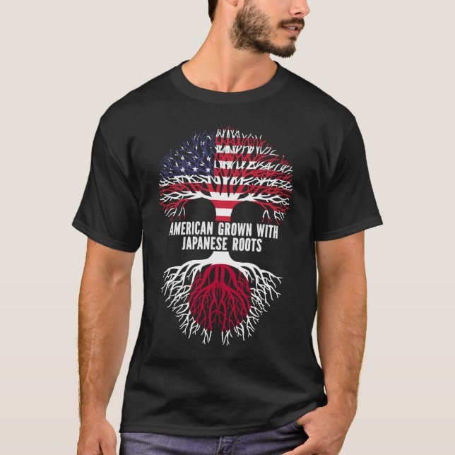 Camiseta American Grown with Japan Roots USA Flag (Frente)