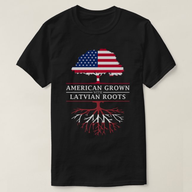 Camiseta American Grown with Latvian Roots  Latvia Premium  (Frente do Design)