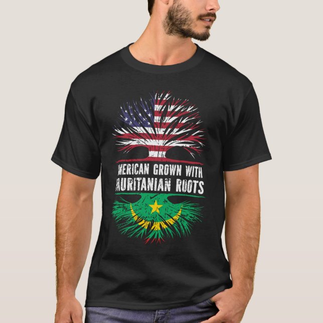 Camiseta American Grown with Mauritanian Roots USA Flag (Frente)